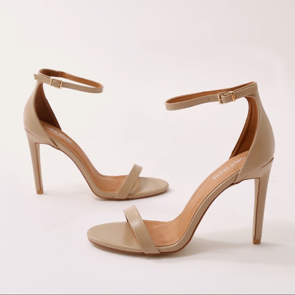 Nude PU leather strappy heels